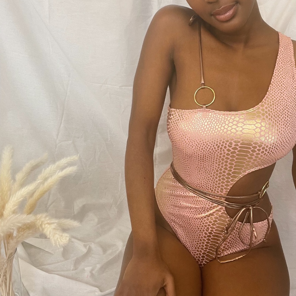 pink snakeskin swimsuit